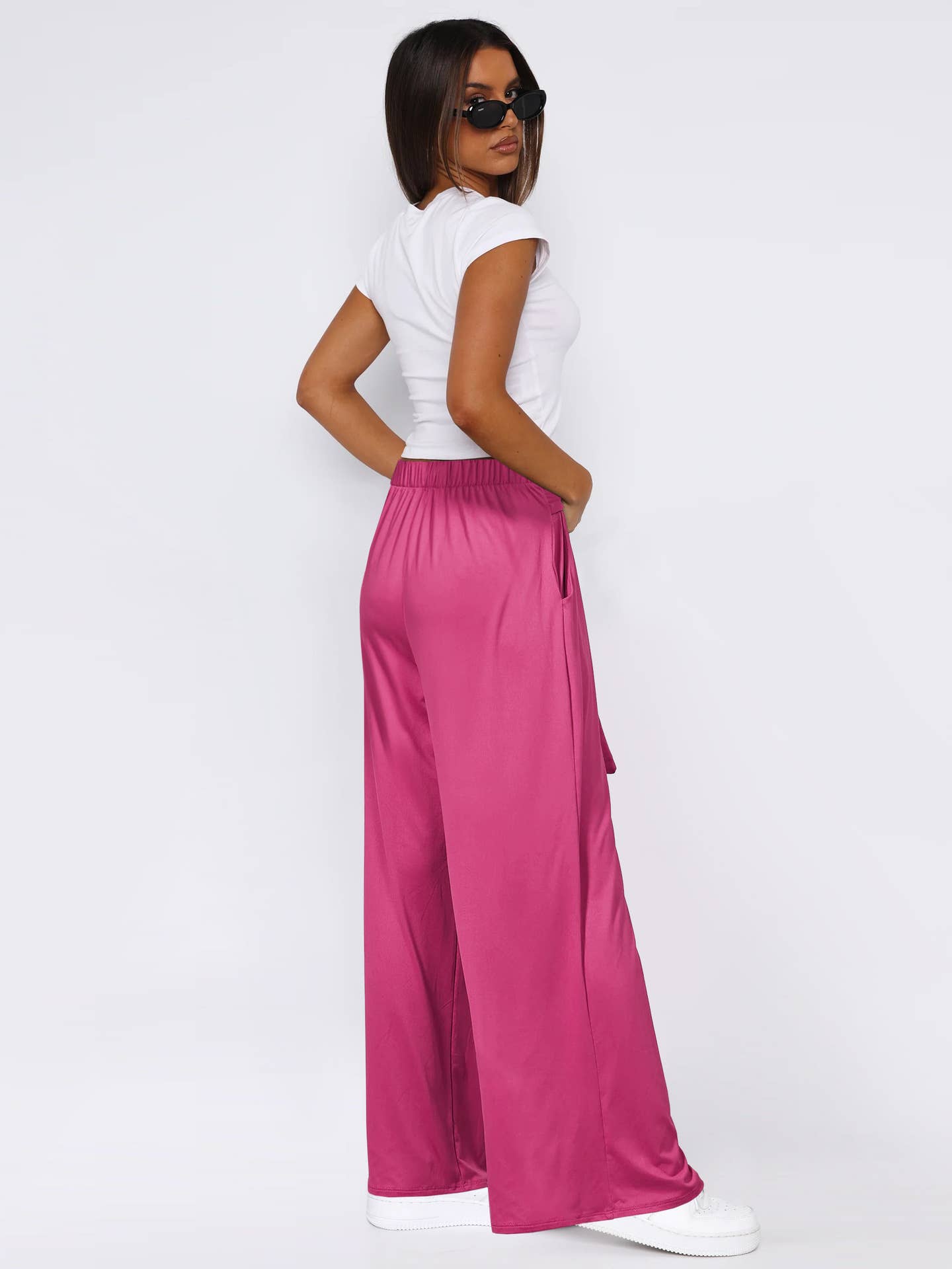 Solid Color Sag All-In-One Lace-Up Wide-Leg Pants