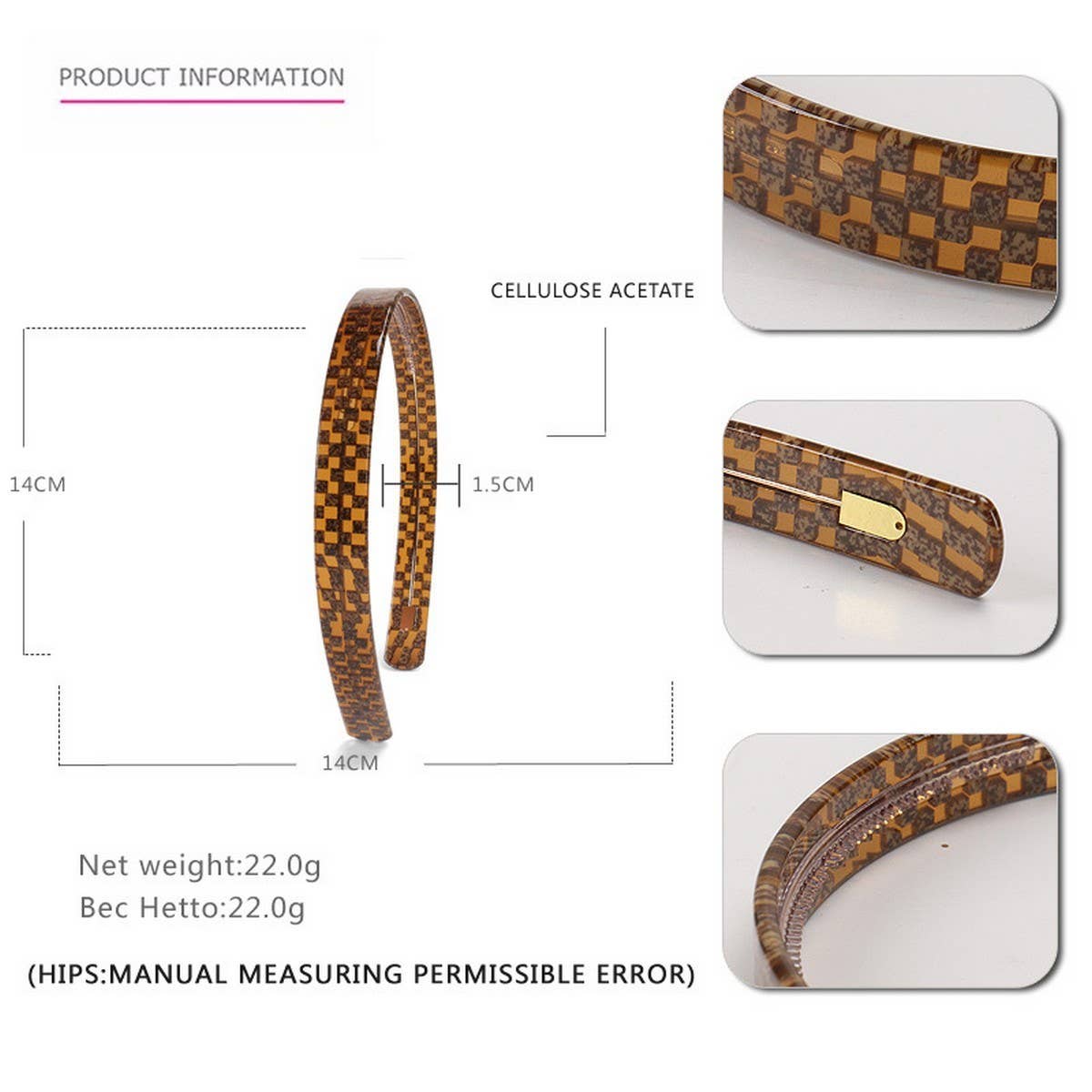ACETATE CHECKERBOARD HEADBAND HAIRPIN_CWAHA4382