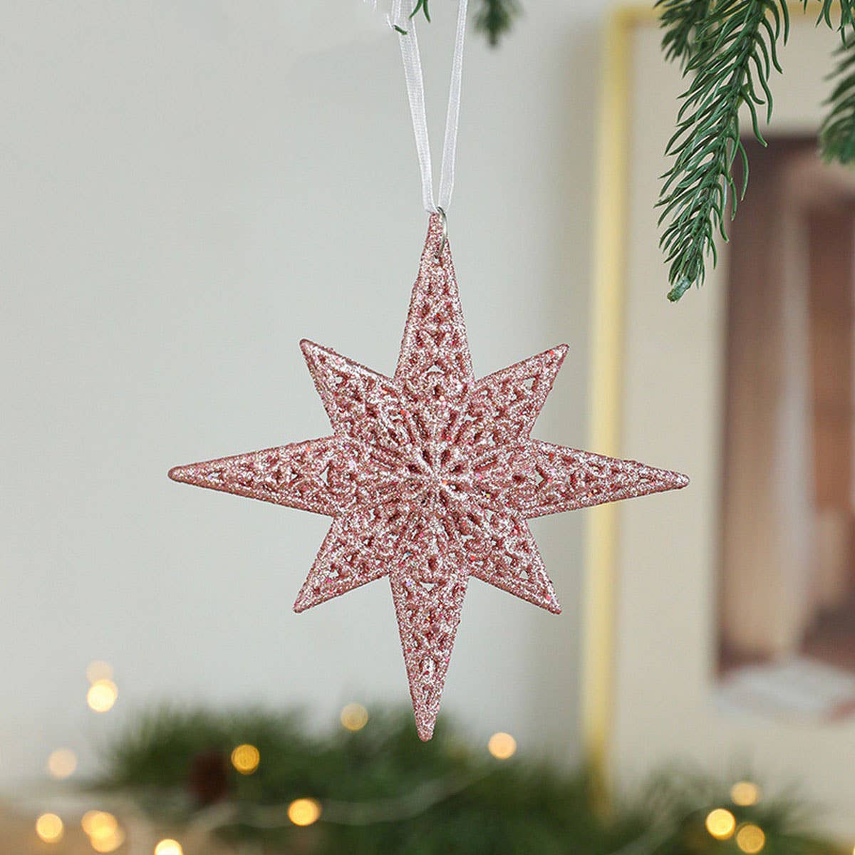 PINK GOLD GLITTER XMAS TREE HANGING DECORATION_CWMM9761