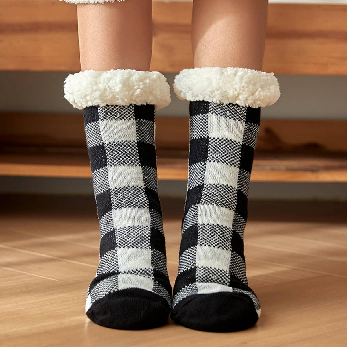 Warm Christmas Plaid Plush Indoor Slippers_Cwms0719