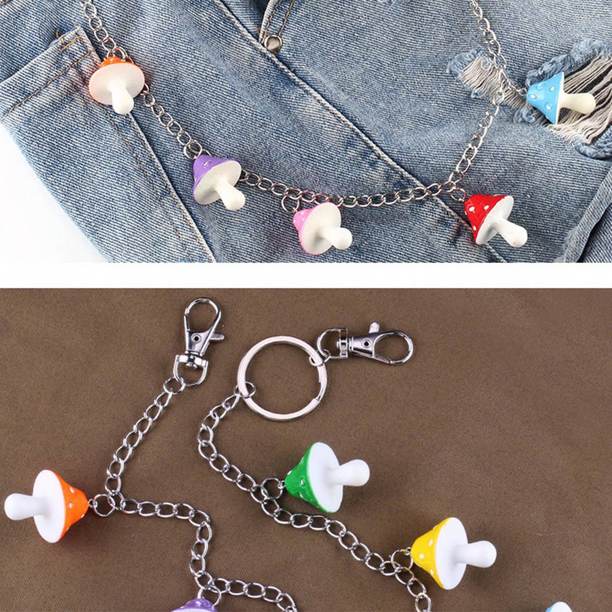 COLORED MUSHROOM HEAD PENDANT PANTS CHAIN_CWMM0675