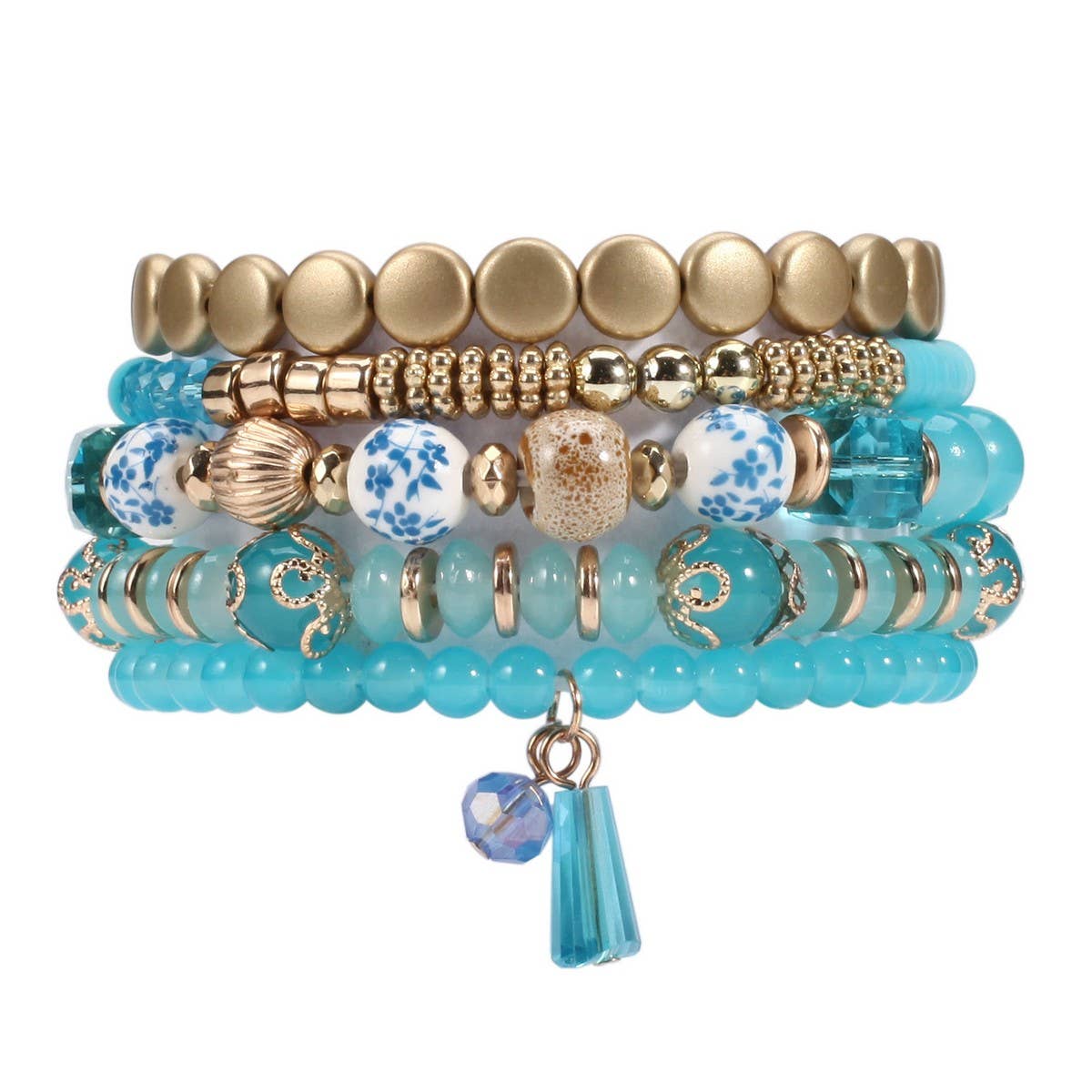 Cwaje05695_Boho Crystal Pendant Multi Layer Elastic Bracelet