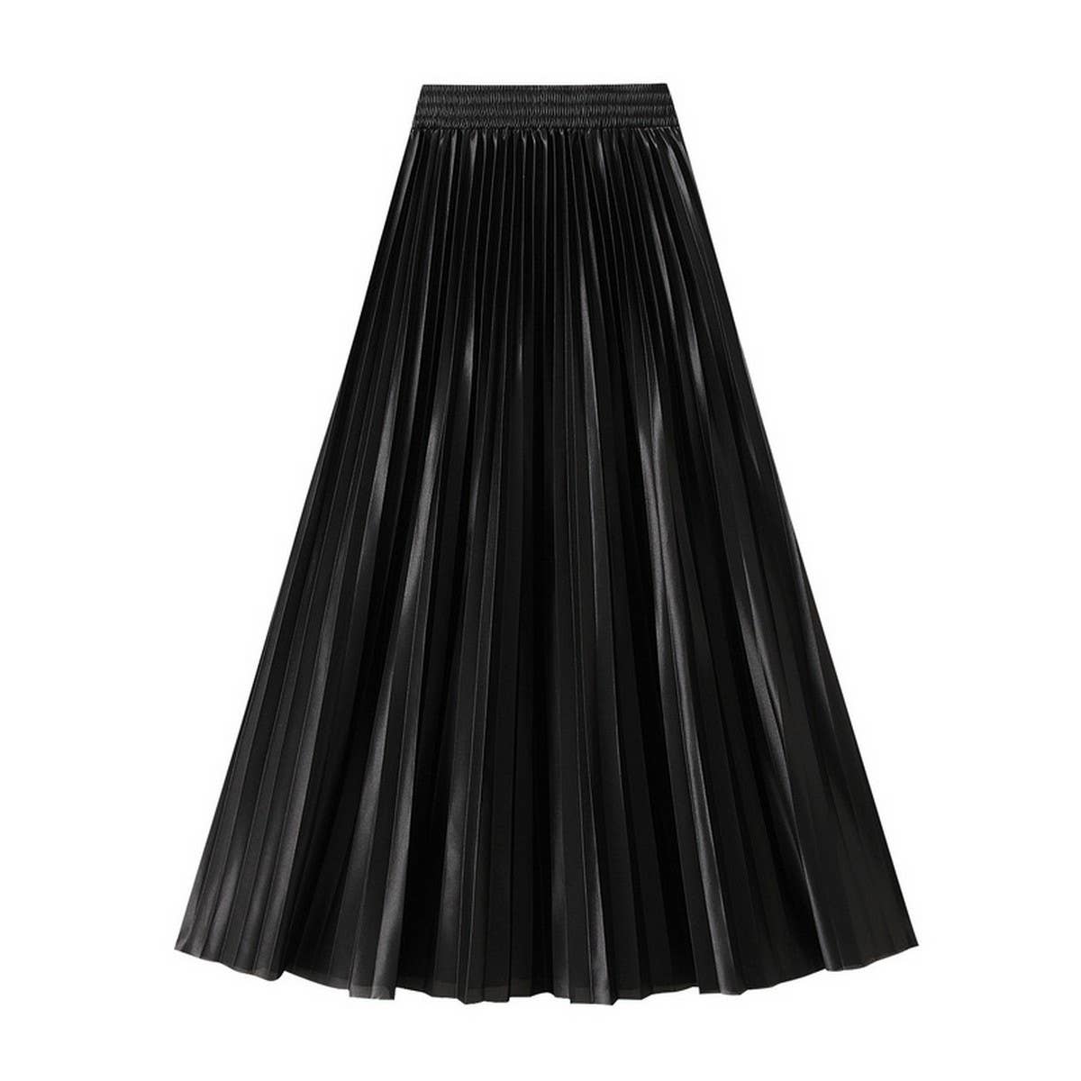 SLIMMING SHINY HIGH WAIST PLEATED MIDI SKIRT_CWBMS0329