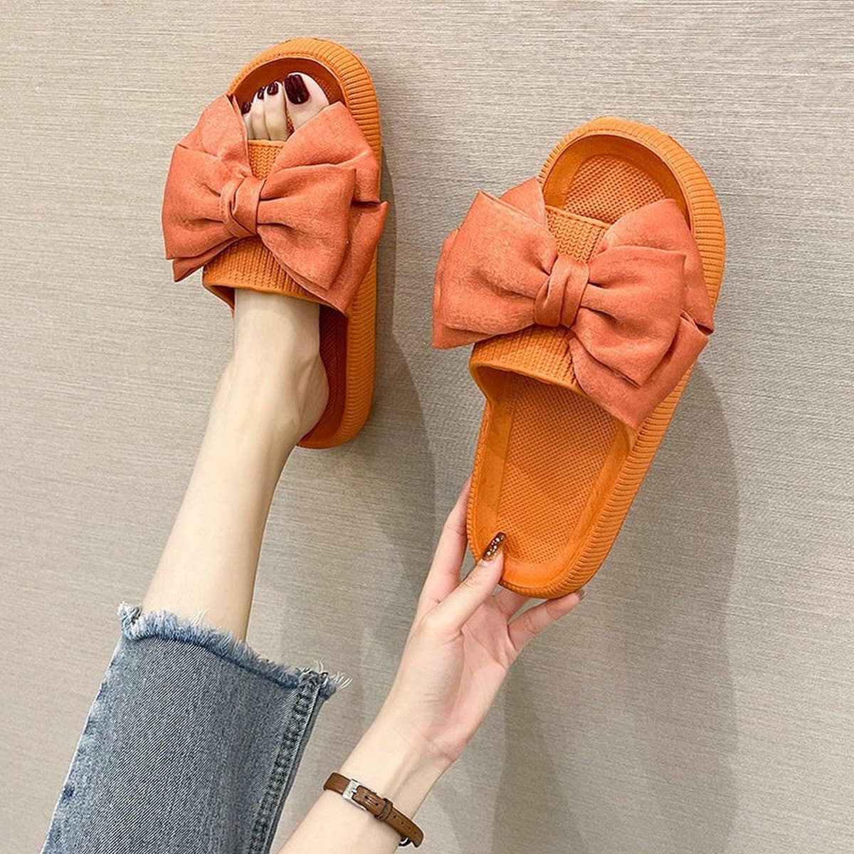 Women Fashion Thick-Soled Bow Slippers