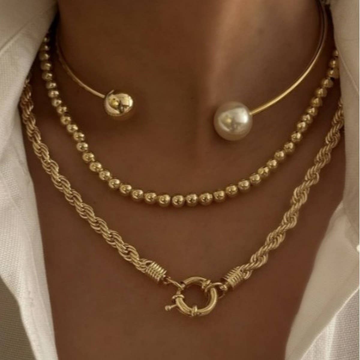 Versatile Geometric Faux Pearl Twisted Necklace_Cwmm3131