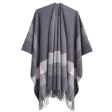 MONOCHROME STRIPED TASSEL WARM SHAWL CLOAK_CWASC0281