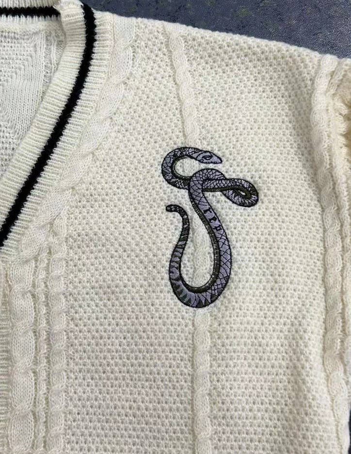V-Neck Embroidered Single-Breasted Cardigan