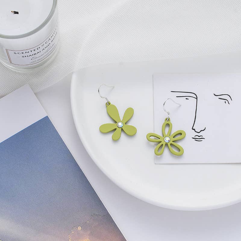 S925 Silver Needle Avocado Colored Stud Earrings
