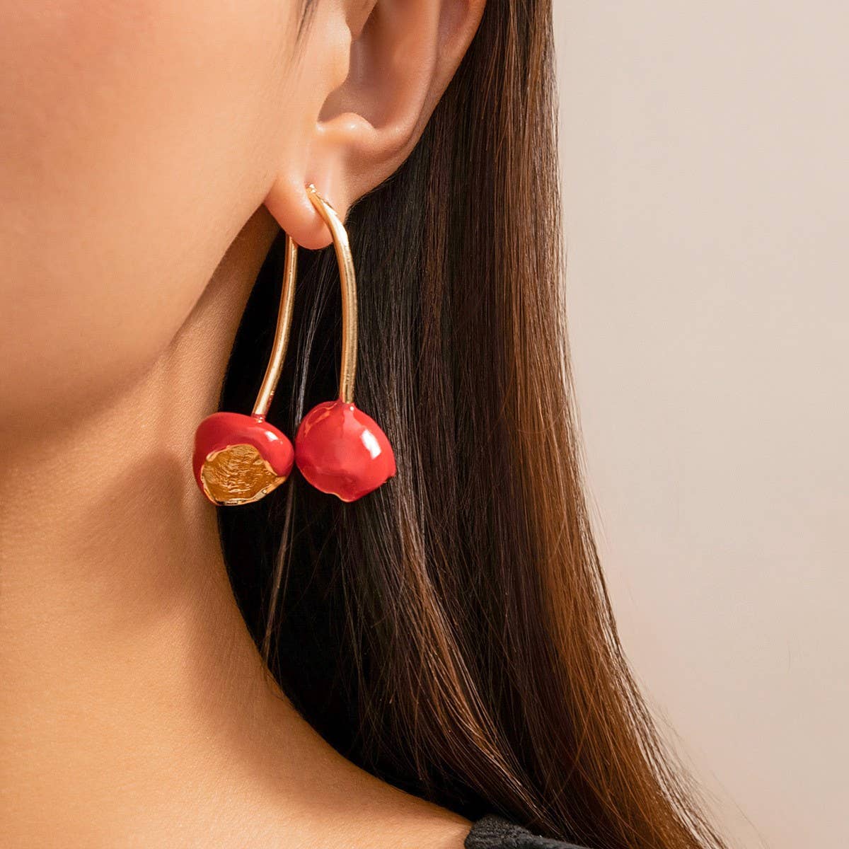 SWEET DOPAMINE ALLOY CHERRY FLOWER EARRINGS_CWAJE1911