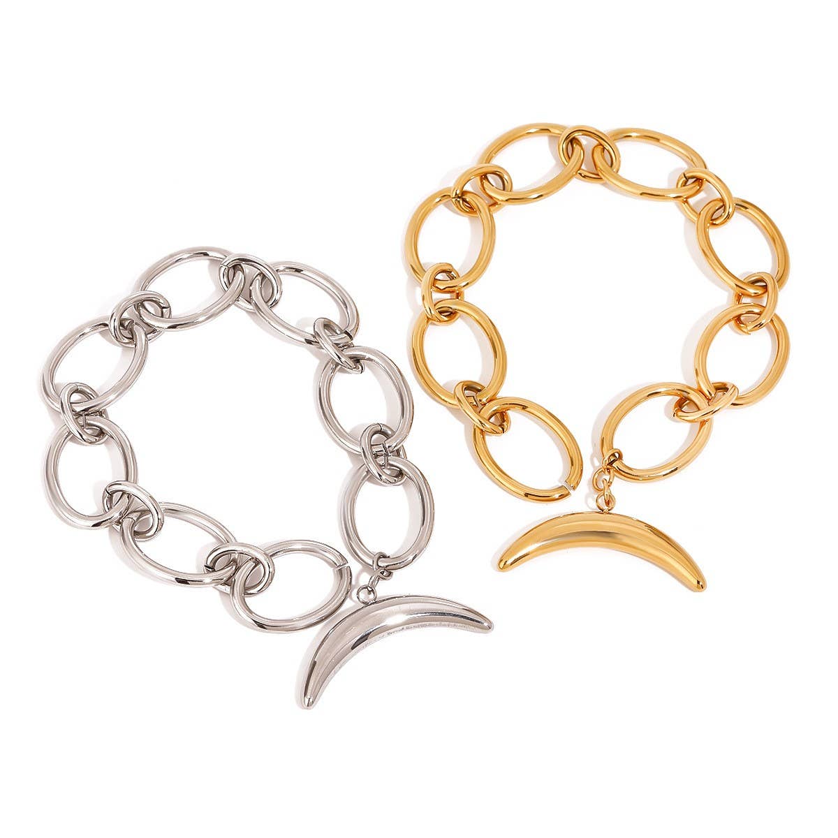SMOOTH MOON OT CLASP BRACELET 18K GOLD STEEL_CWAJE4757