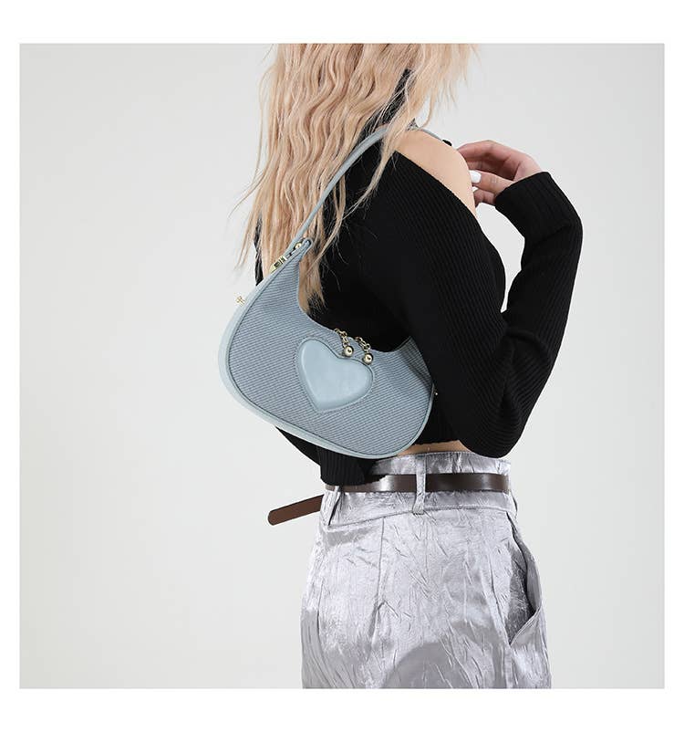 Solid-Color Simple Heart-Shaped Underarm Bag