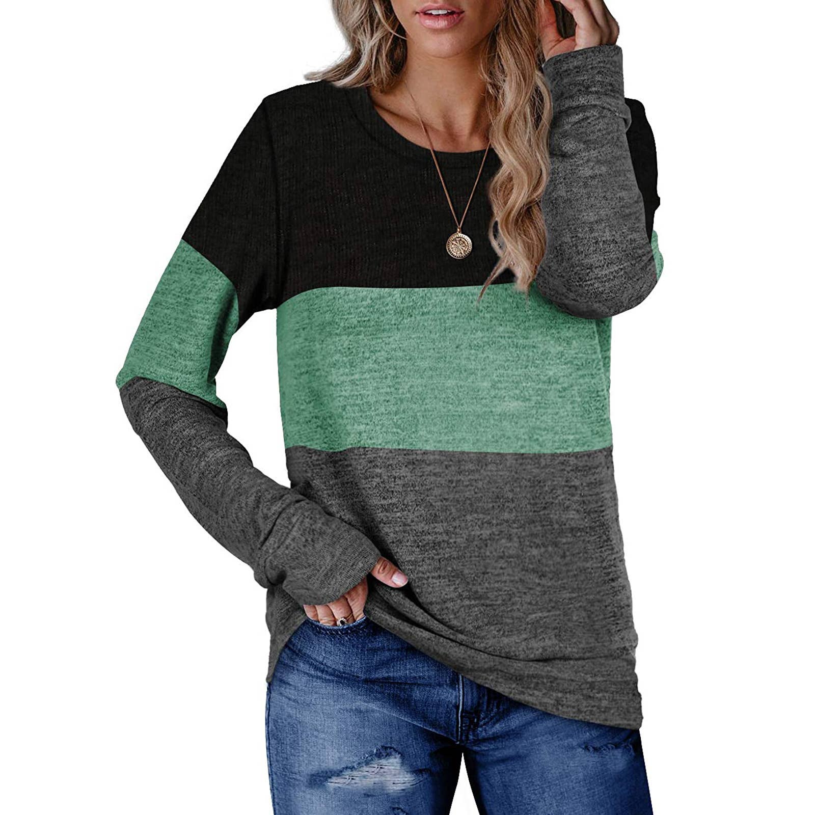 Womens Crew Neck Pullover Matching Color Hoodie