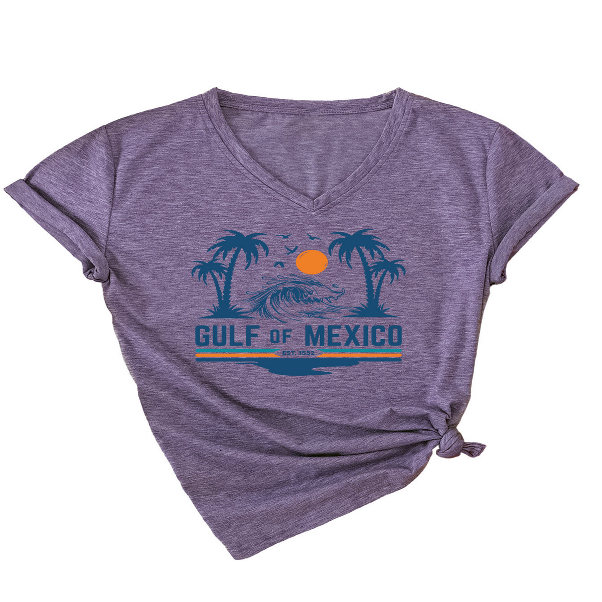 SLIM V NECK T SHIRT GULF OF MEXICO EST PRINT_CWTTS1538