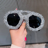 LARGE FRAME DOUBLE BEAM DIAMOND STUDDED SUNGLASSES_CWASG0833