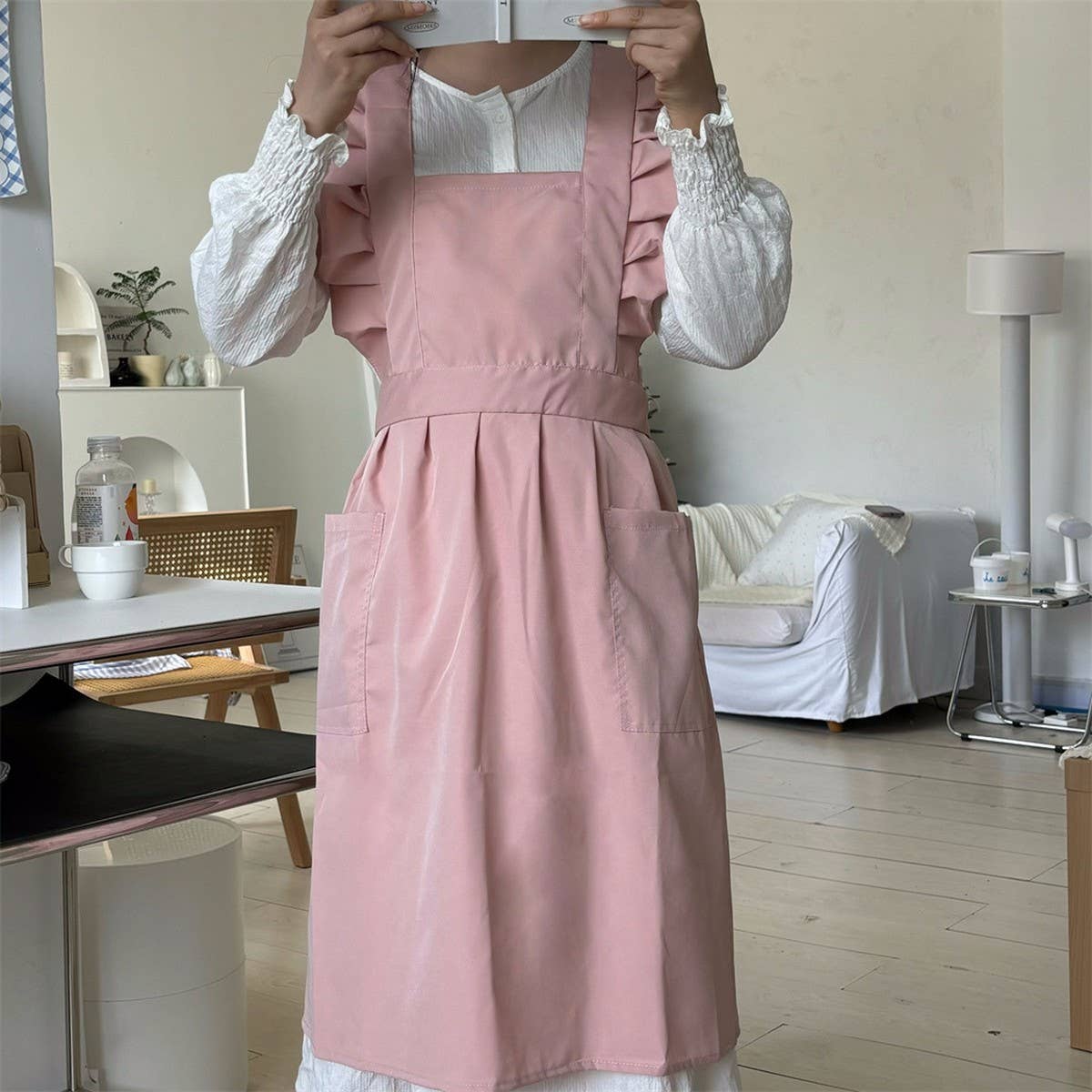 Waterproof And Oil-Proof Oxford Ruffled Cross Apron_Cwmm5827