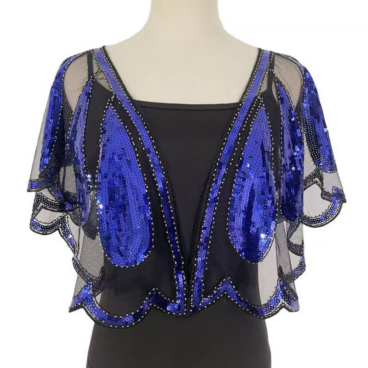 BEADED SEQUIN CAPELET VINTAGE EVENING SHAWL_CWMM8962