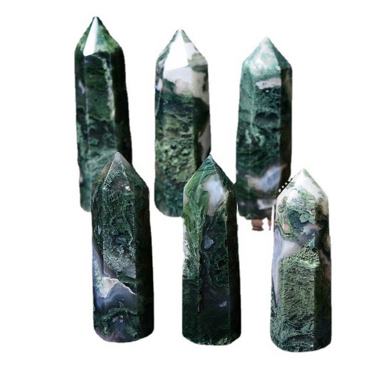 NATURAL MOSS AGATE POINTED CRYSTAL TOWER_CWMM8117