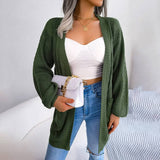 Women Chunky Cable Knit Open Front Midi Cardigan_Cwocal0310