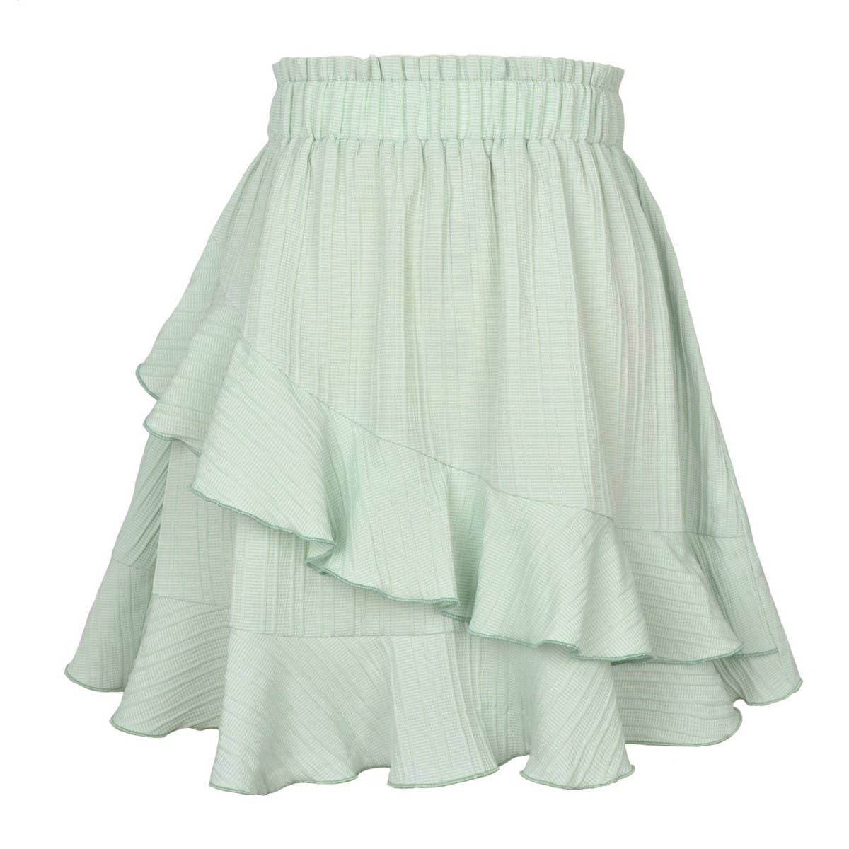 RUFFLED SKIRT HIGH WAIST SOLID COLOR SHORT SKIRT_CWBSS0395