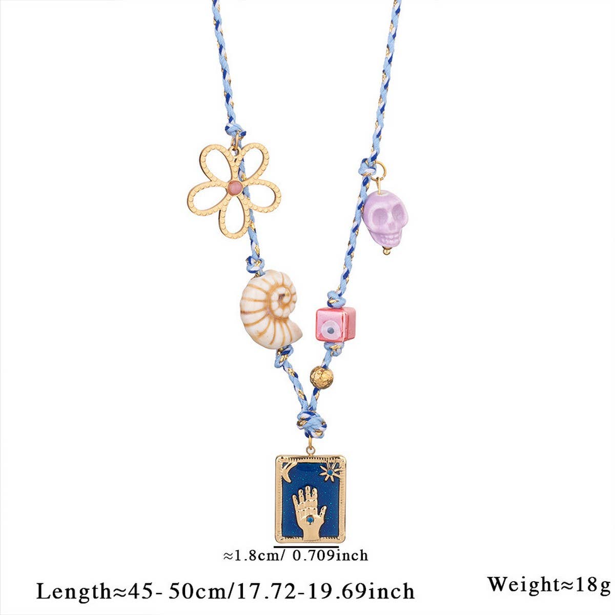 EVIL EYE SHELL NECKLACE WITH COLOR ROPE_CWMM7528