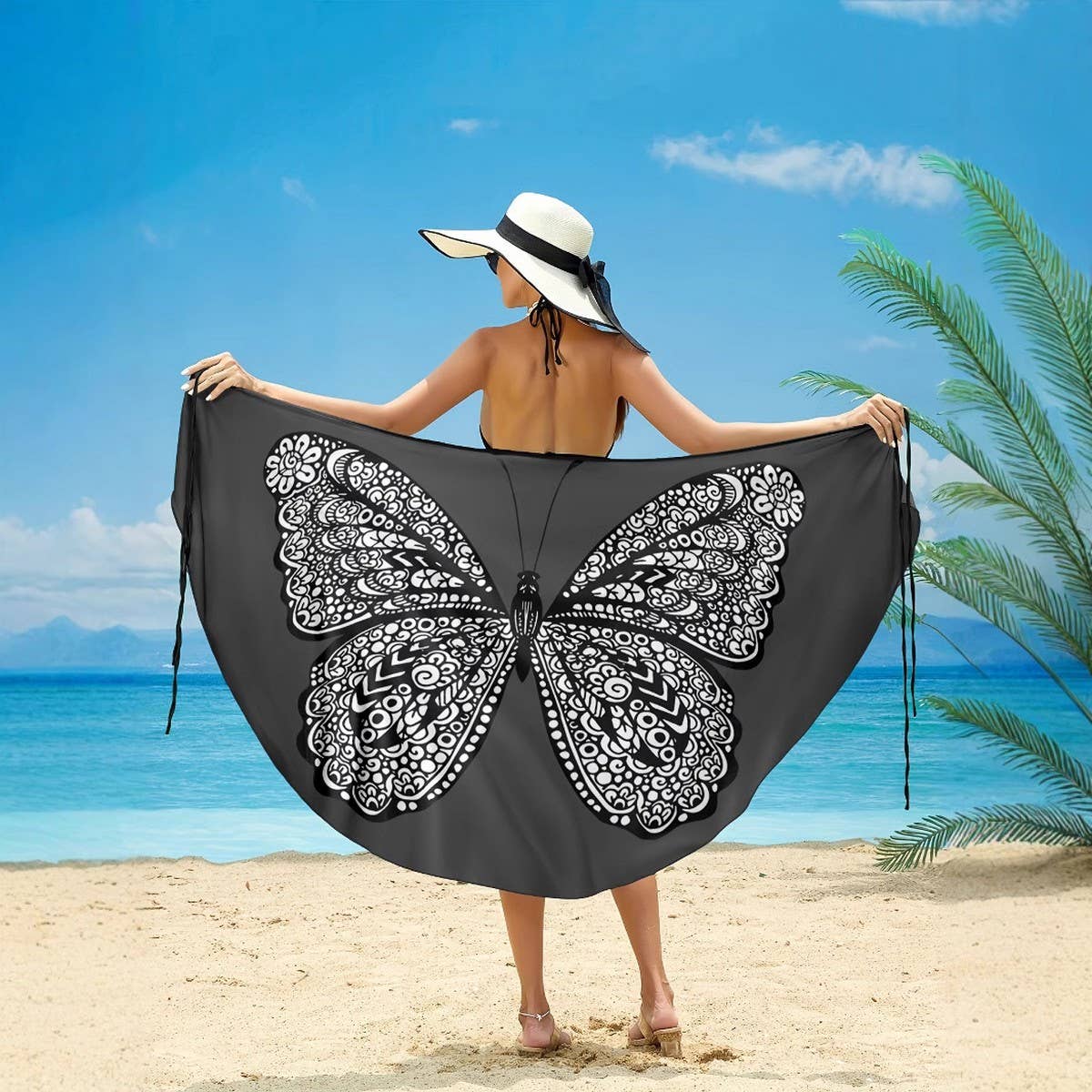 LARGE BUTTERFLY PRINT BEACH COVER UP BIKINI DRESS_CWBLS0483