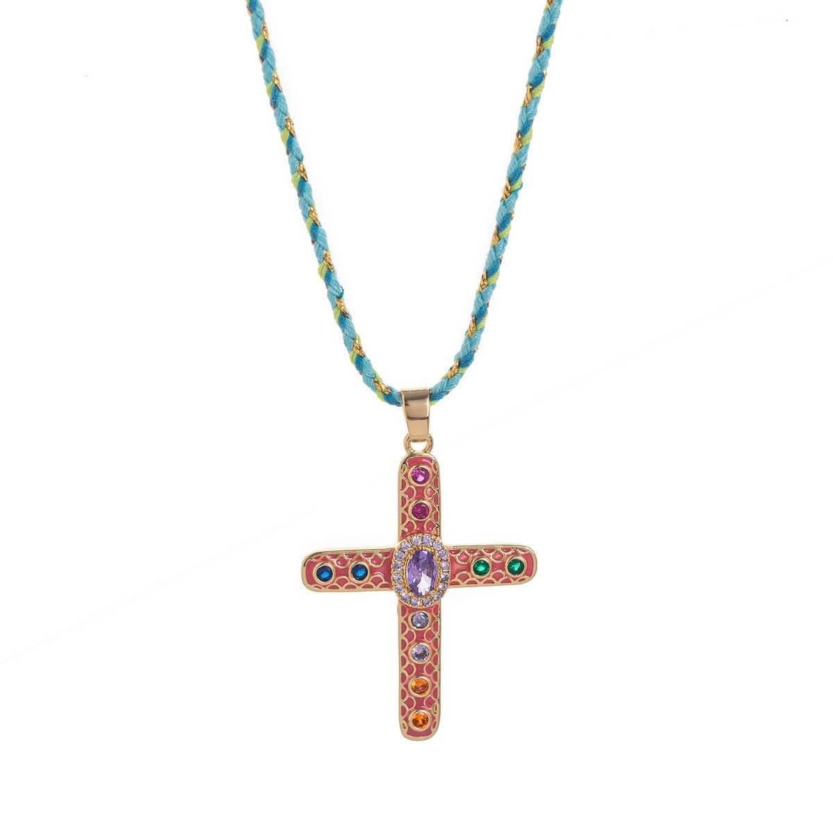COLORFUL ZIRCON CROSS PENDANT NECKLACE VERSATILE_CWMM6961
