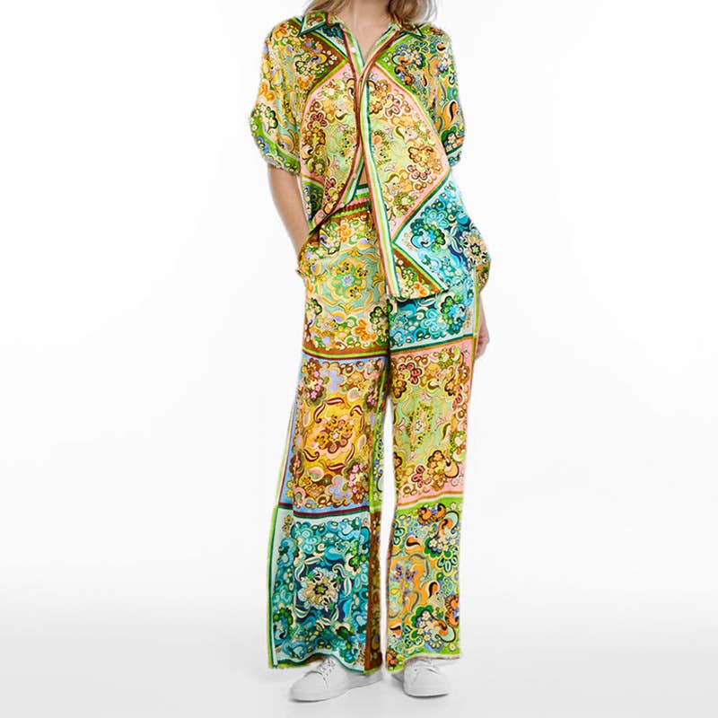 Stylish Printed Short-Sleeved Holiday Casual Suit