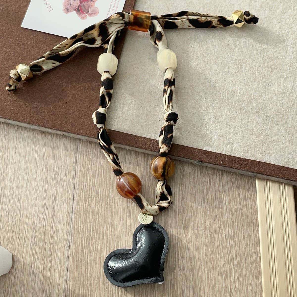 Leopard Beaded Silk Scarf Necklace Vintage_Cwaha08036