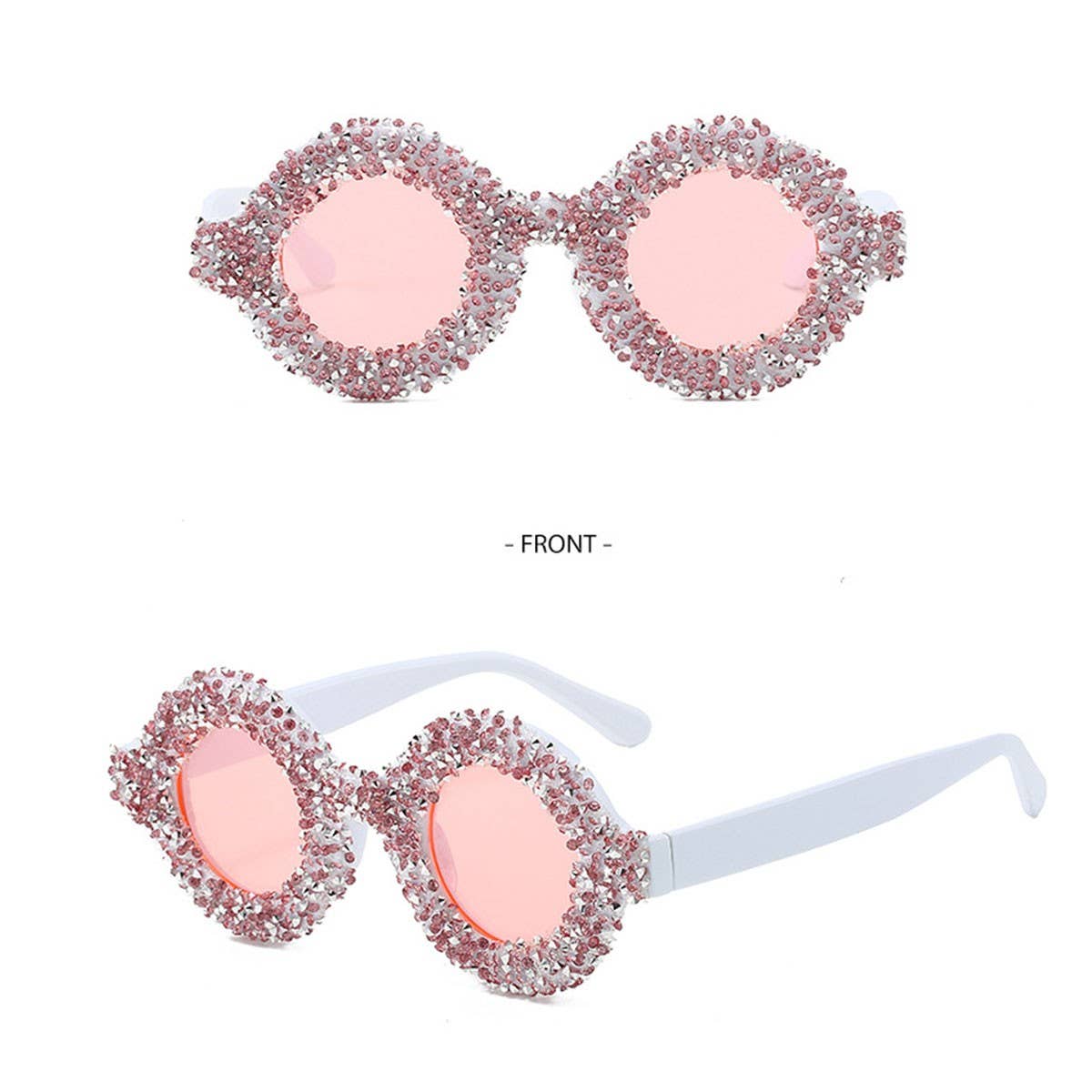 FASHIONABLE ROUND DIAMOND STUDDED SMALL SUNGLASSES_CWASG0856