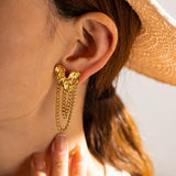 18K GOLD HAMMERED HEART TASSEL EARRINGS_CWAHA0921