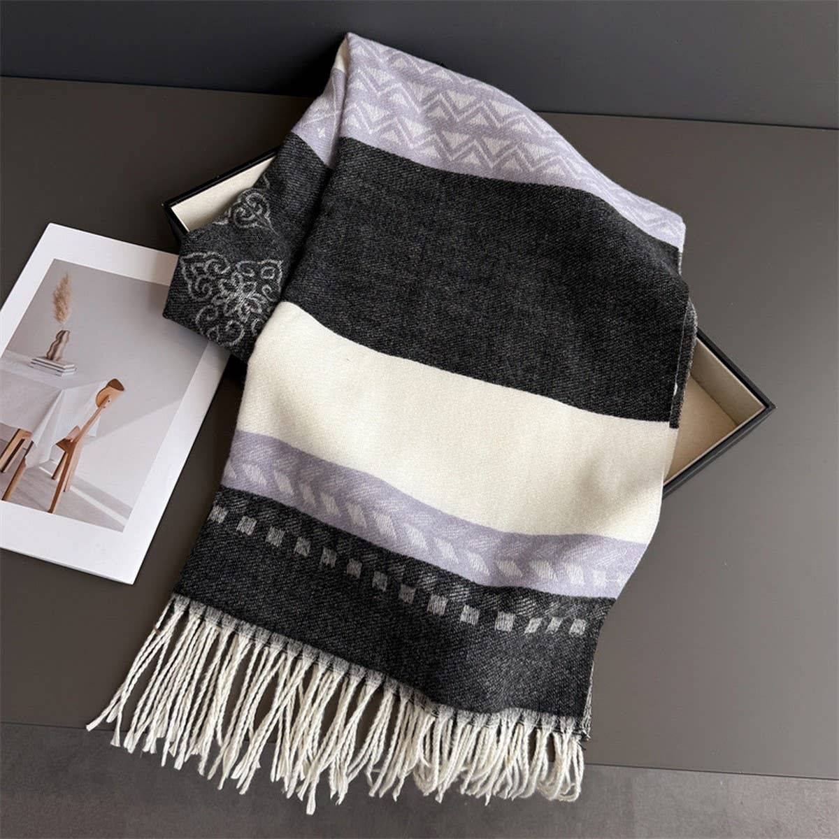 Winter Plaid Colorblock Tassel Scarf Wrap Unisex_Cwasc03273