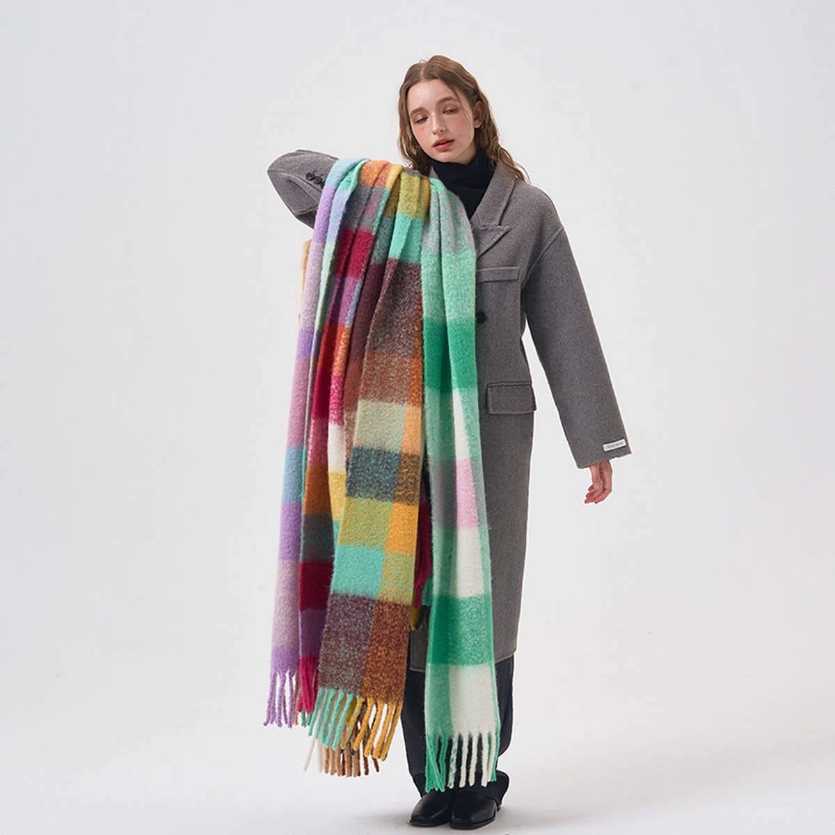 32 WOOL COLORBLOCK PLAID SCARF SOFT WARM_CWASC2365