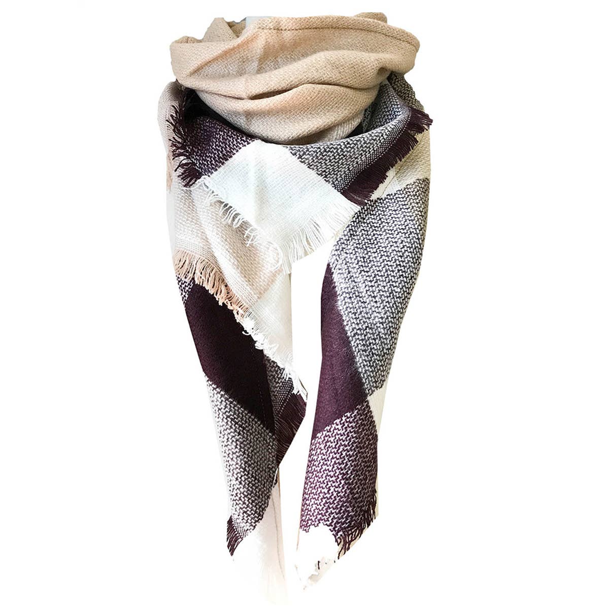 RAINBOW PLAID SCARF TRIANGLE WINTER SHAWL_CWASC0116