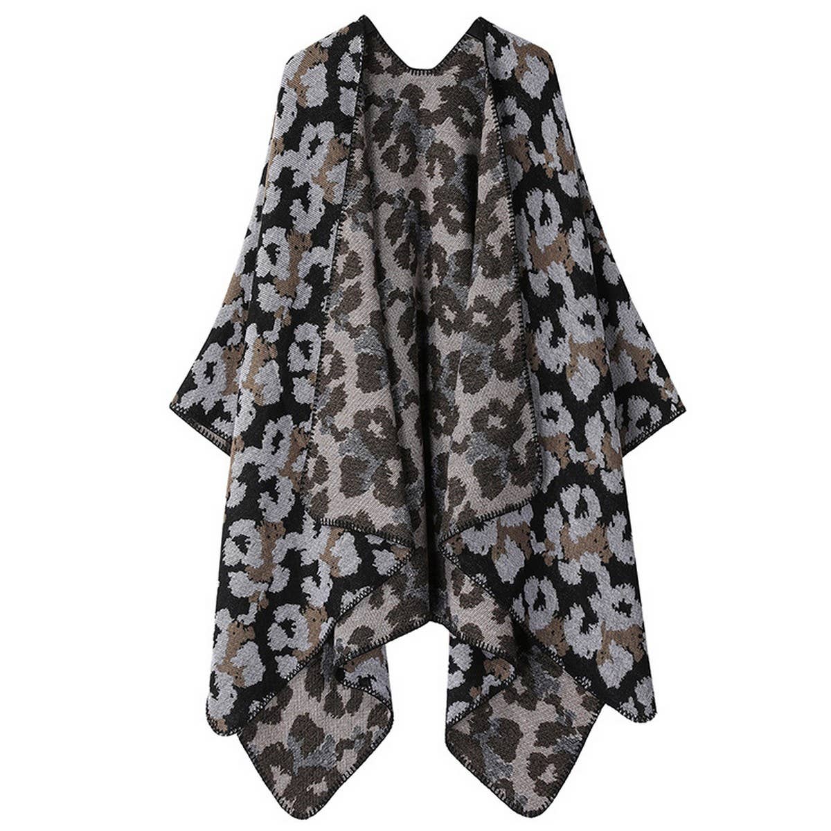SHAWL KNITTED CAPE LEOPARD PRINT THICK WARM SCARF_CWASC2223