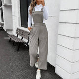 Solid-Color Basic Corduroy Adjustable Overalls