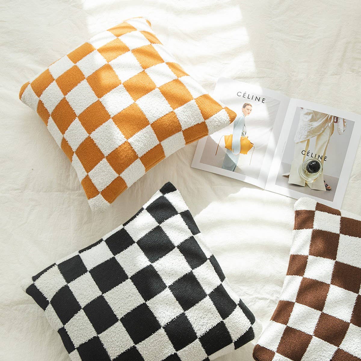 PLAID SIMPLE STYLE KNITTED PILLOW CAR CUSHION_CWMM2375