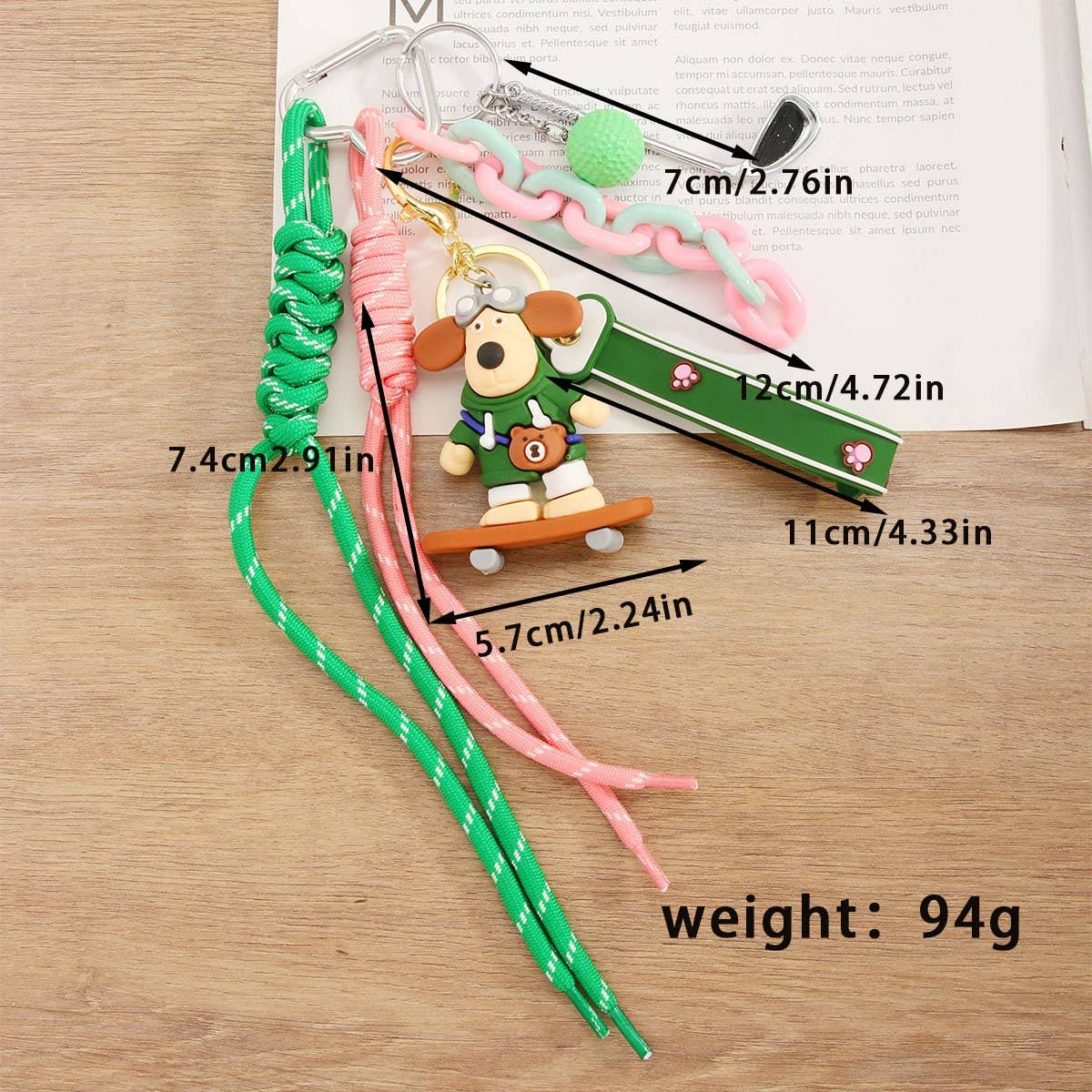 CUTE CARTOON SKATEBOARD BULLDOG KEYCHAIN CHARM_CWMM7564