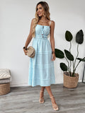 Square-Neck Lace-Up Sleeveless Striped Dress