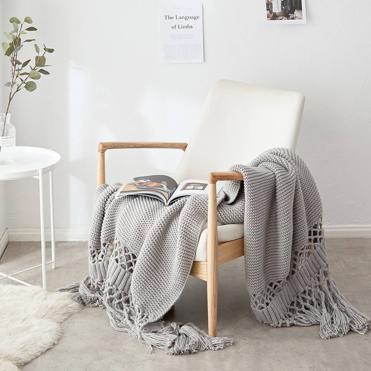 SOLID COLOR HOLLOW TASSEL HAND KNITTED BLANKET_CWMM2369