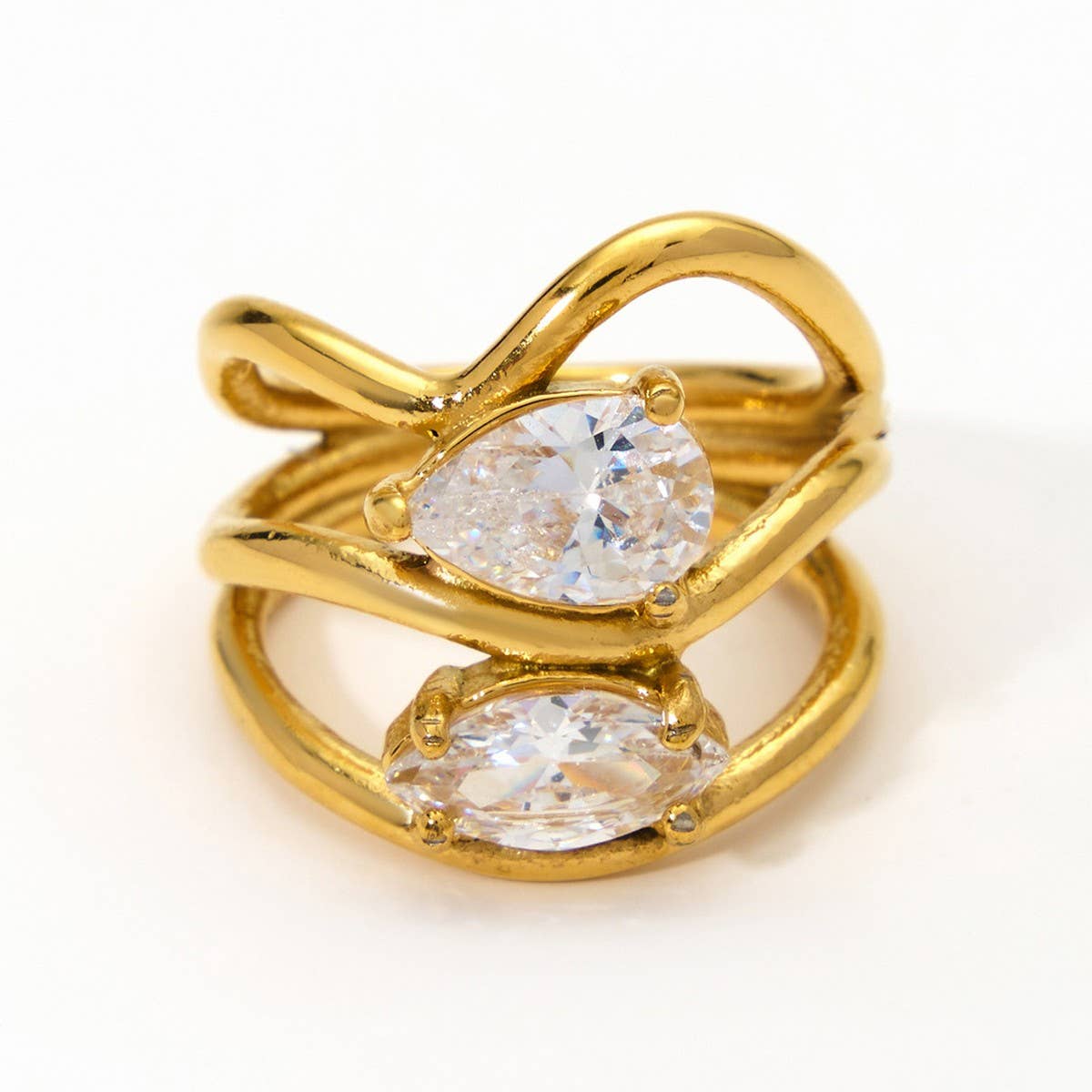 DESIGNER STEEL RING WITH ZIRCON IRREGULAR SHAPE_CWMM8935