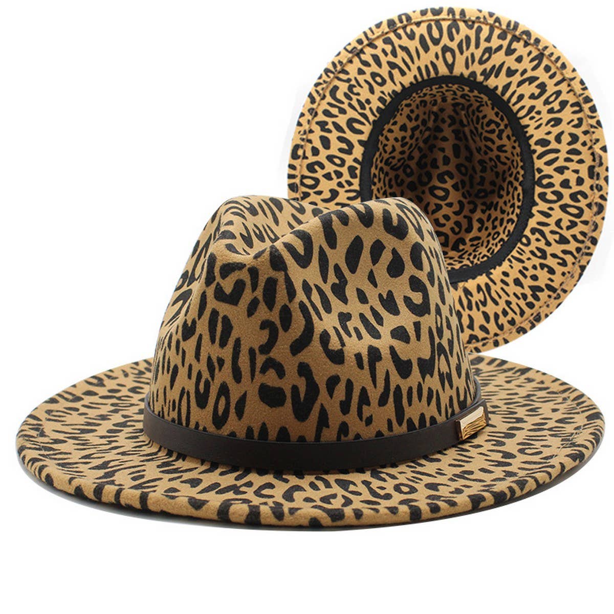 LEOPARD PRINT WOOLEN WIDE BRIM HAT COUPLE JAZZ HAT_CWAH2539