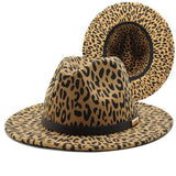 LEOPARD PRINT WOOLEN WIDE BRIM HAT COUPLE JAZZ HAT_CWAH2539