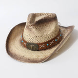 Vintage Hollow Out Straw Cowboy Beach Hat_Cwah3656