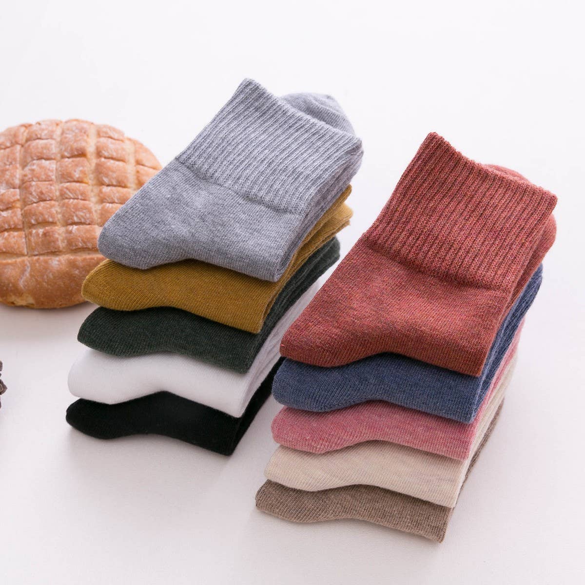 NEW SOLID COLOR HIGH CUFF WOMENS MID CALF SOCKS_CWMS1392