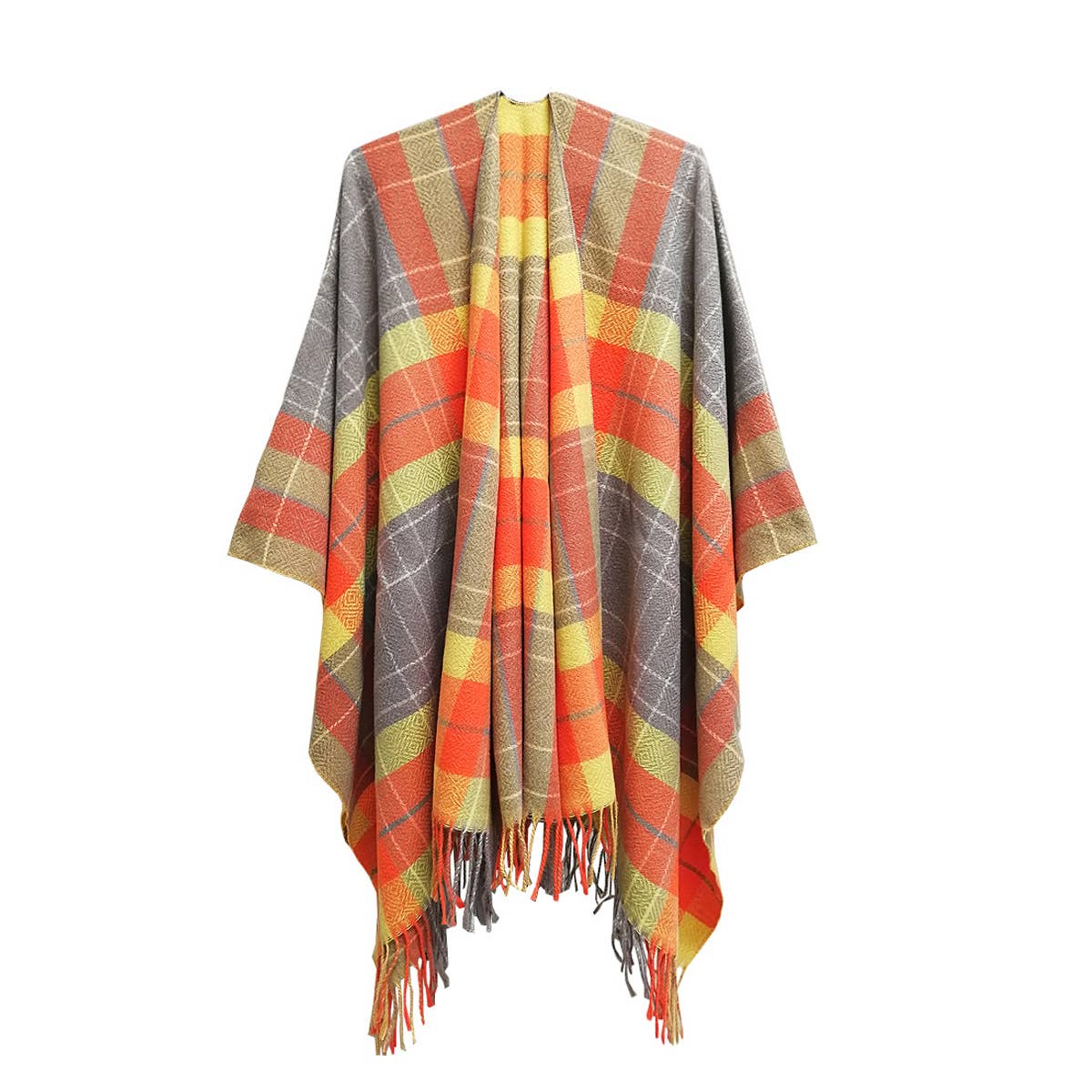 CAPE DOUBLE SIDED PLAID SLIT SHAWL_CWASC1209