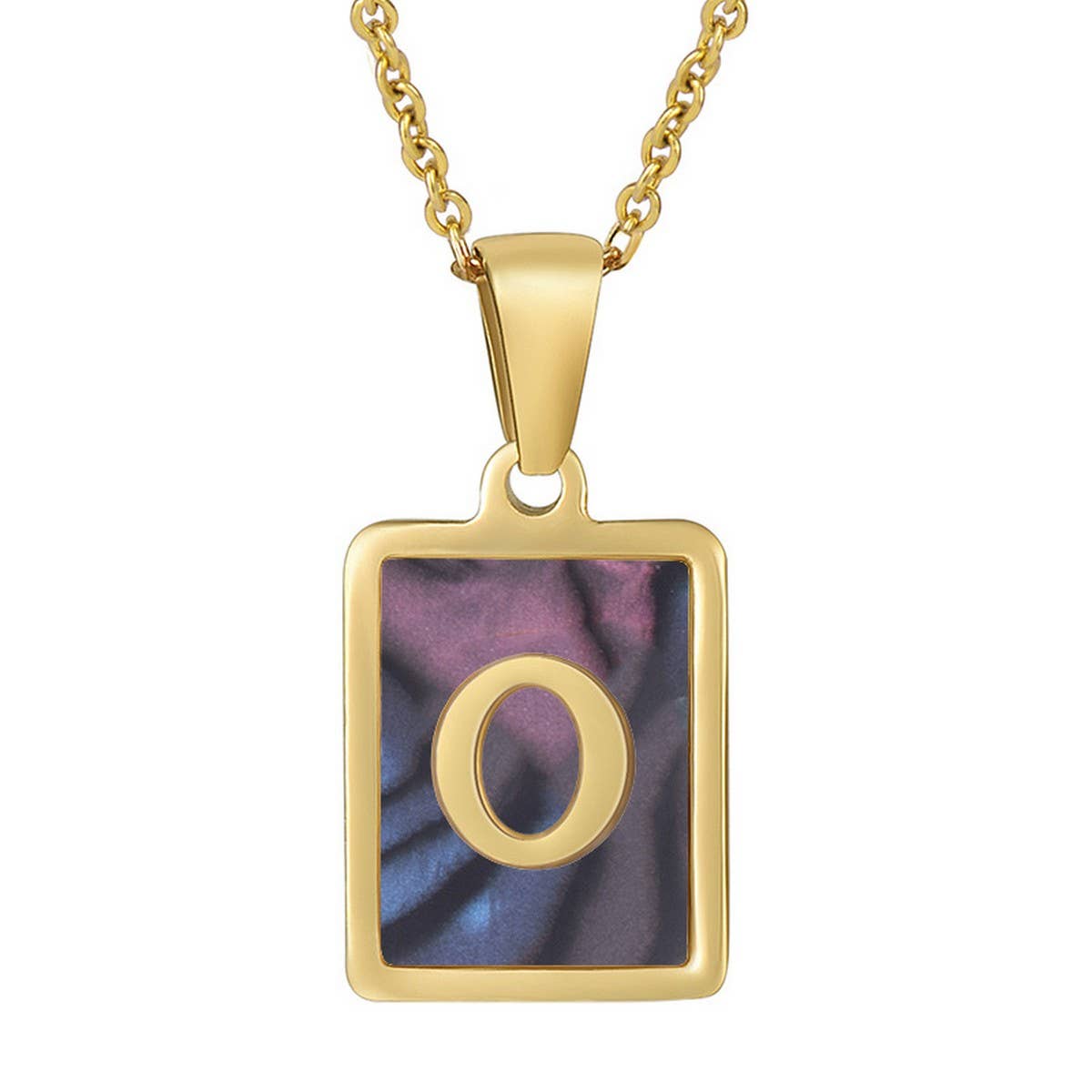 SQUARE SHELL 26 LETTER PENDANT NECKLACE_CWAJE0674