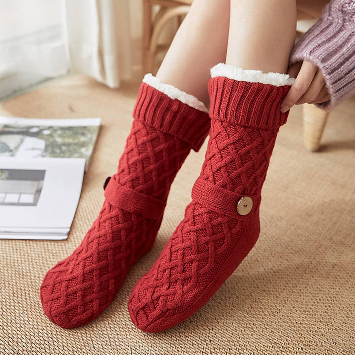 Winter Christmas Leg Covers Plush Indoor Slippers_Cwms0707