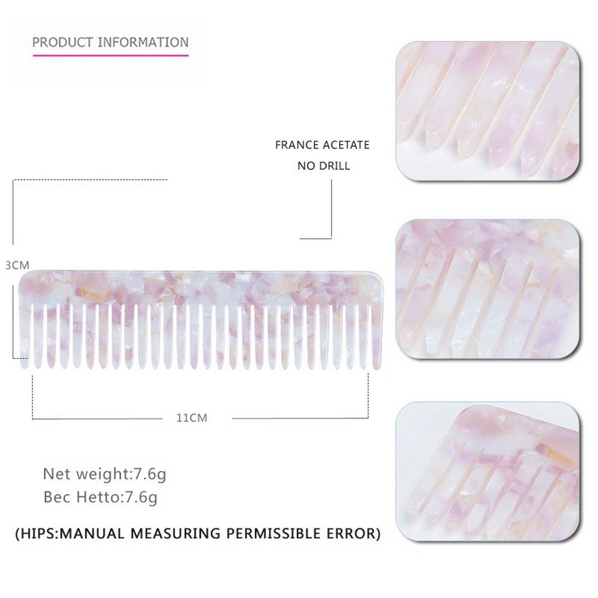 Vintage Acetate Hair Comb Dense Tooth Comb