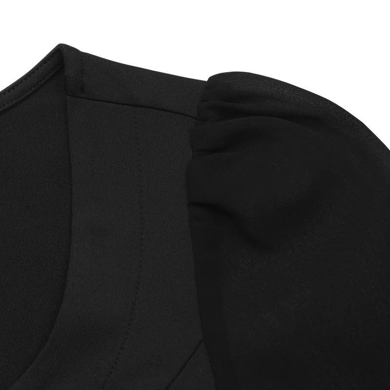 Solid-Color Mesh Spliced V-Neck Jumpsuit