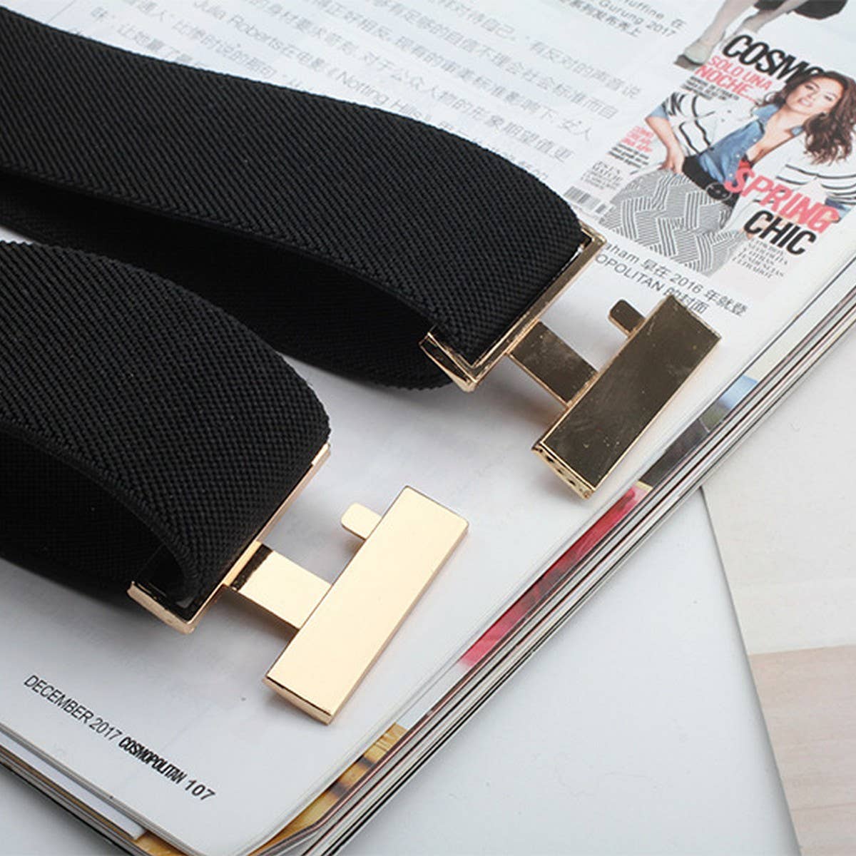 Cwabe0550_Perforation Free Metal Square Buckle Elastic Belt